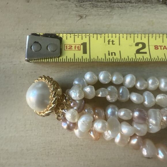 Vintage Faux Pearl Necklace Multi Strand White Pink Purple 16.5” - Picture 9 of 11
